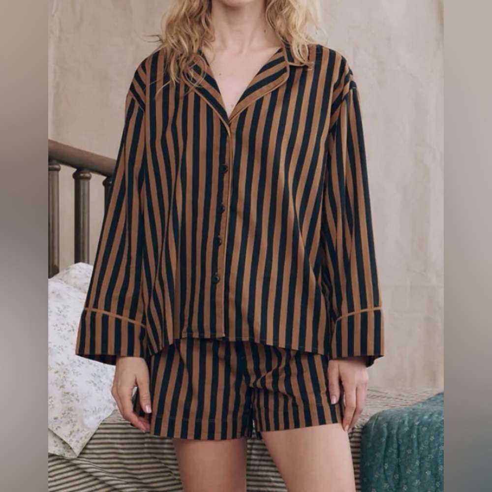 Nwt The Great. The Sleep Shirt & The Sleep Boxer Short Set Club Stripe Size Xs
